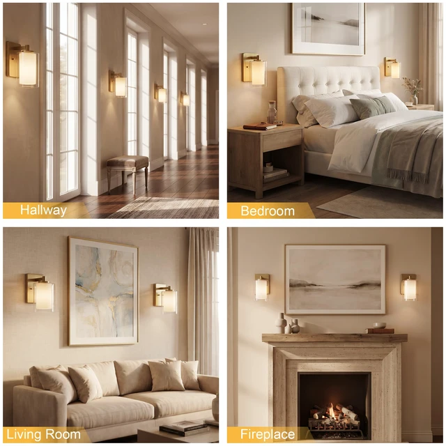 Alt view image 4 of 7 - Wall Sconces Set of Two, Modern Gold Vanity Wall Lights Double Clear Glass Shades With E26 Base, Farmhouse Wall Lights For Bathroom, Bedroom, Living Room, Mirror And Hallway