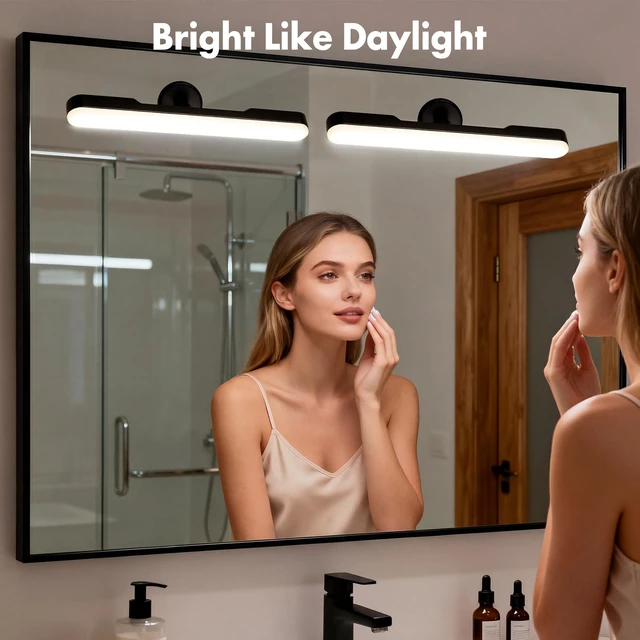Alt view image 2 of 7 - Set of 2 Wireless Vanity Makeup Lights for Mirror, Rechargeable LED Stick On Light Bar for Bathroom Mirror with Dimmable 3 CCT, Long Battery Life Cordless Light for Vanity Desk(Black)