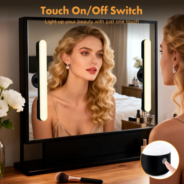 Alt view image 3 of 7 - Set of 2 Wireless Vanity Makeup Lights for Mirror, Rechargeable LED Stick On Light Bar for Bathroom Mirror with Dimmable 3 CCT, Long Battery Life Cordless Light for Vanity Desk(Black)