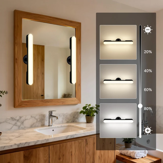 Alt view image 6 of 7 - Set of 2 Wireless Vanity Makeup Lights for Mirror, Rechargeable LED Stick On Light Bar for Bathroom Mirror with Dimmable 3 CCT, Long Battery Life Cordless Light for Vanity Desk(Black)