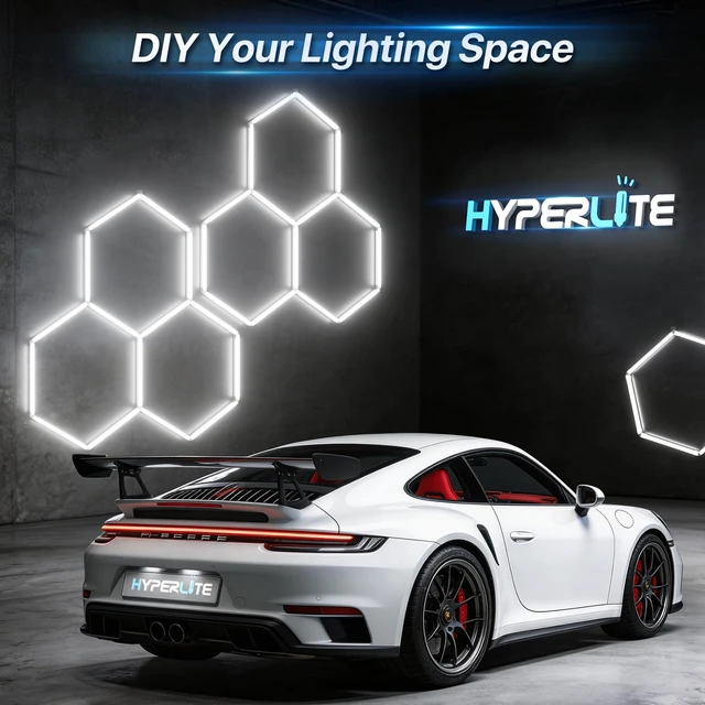Alt view image 3 of 7 - Gen II Hexagon Garage Lights: 77W 7700LM 2 Grids DIY Hexagon Led Light, 6500K Ultra Bright Honeycomb Hex Lights, Easy Install, Durable Design for Garage, Shop, Basement, Barber, Homegym