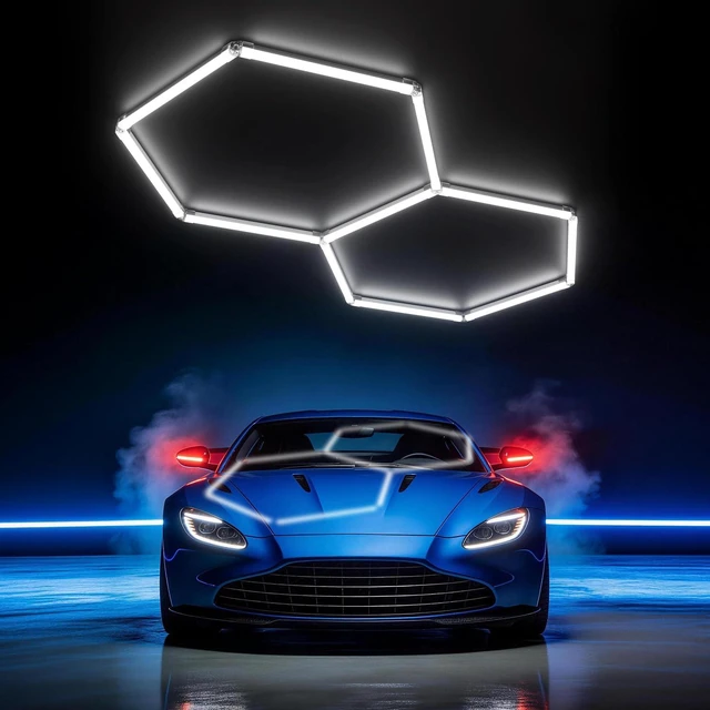 Main image of Gen II Hexagon Garage Lights: 77W 7700LM 2 Grids DIY Hexagon Led Light, 6500K Ultra Bright Honeycomb Hex Lights, Easy Install, Durable Design for Garage, Shop, Basement, Barber, Homegym