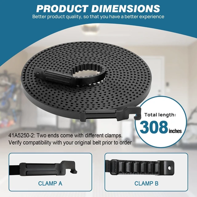 Alt view image 3 of 7 - Upgrade 41A5250-2 41AB050-2 Belt for 10ft High Garage Door, 308" Garage Door Opener Belt Compatible with Chamberlain Craftsman LiftMaster Sentex Whisper Garage Door Opener Models WD822KD 248739 248754