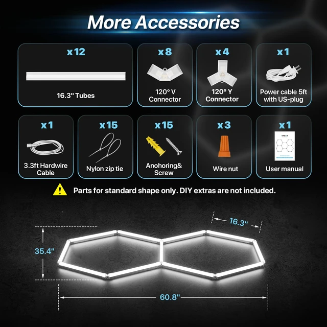 Alt view image 6 of 7 - Gen II Hexagon Garage Lights: 77W 7700LM 2 Grids DIY Hexagon Led Light, 6500K Ultra Bright Honeycomb Hex Lights, Easy Install, Durable Design for Garage, Shop, Basement, Barber, Homegym