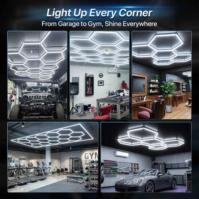 Alt view image 7 of 7 - Gen II Hexagon Garage Lights: 77W 7700LM 2 Grids DIY Hexagon Led Light, 6500K Ultra Bright Honeycomb Hex Lights, Easy Install, Durable Design for Garage, Shop, Basement, Barber, Homegym