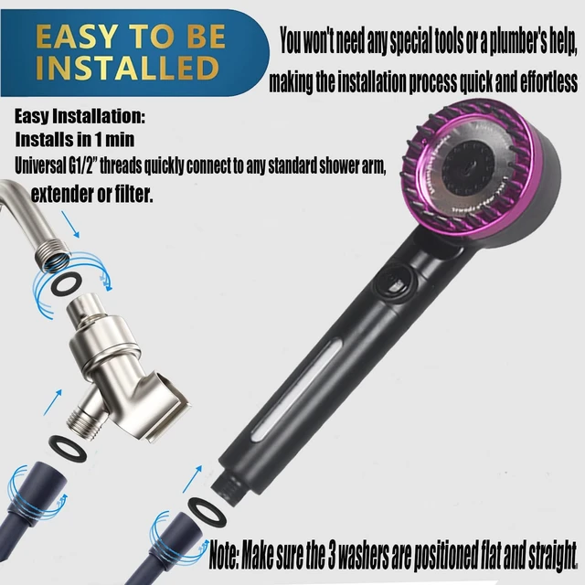 Alt view image 7 of 7 - High Pressure Handheld Shower Head High Pressure Shower Heads- High Flow Even with Low Water Pressure - Hand Held Showerhead Set with 59Replacement Hose/Bracket and Cotton Filters (Black)
