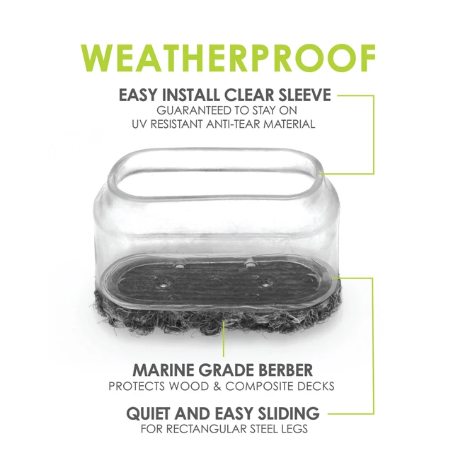 Alt view image 2 of 6 - GorillaOutdoor Berber Furniture Feet Pads with Clear Sleeve Sock (8 Pack) Weatherproof Outdoor Furniture Sliders for Rectangular Legs