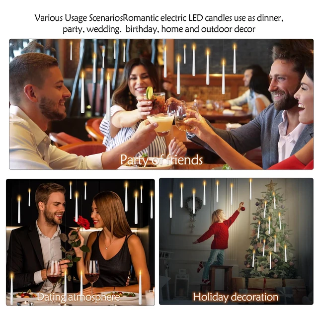 Alt view image 6 of 6 - Flameless Floating Candles with Wand20 Pcs Magic LED Hanging Taper CandlesFlickering Battery Operated Taper Candle with Wand Remote for Halloween Decorations Best GiftWhite