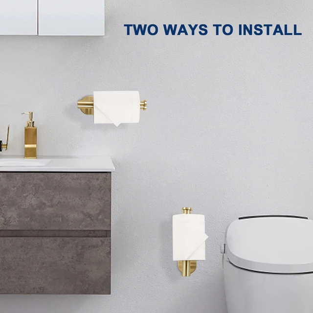 Alt view image 5 of 7 - Toilet Paper Holder Self Adhesive, Premium Thicken SUS304 Stainless Steel Rustproof Adhesive Toilet Roll Holder no Drilling for Bathroom, Kitchen, Washroom (1 Pack, Brushed Gold)