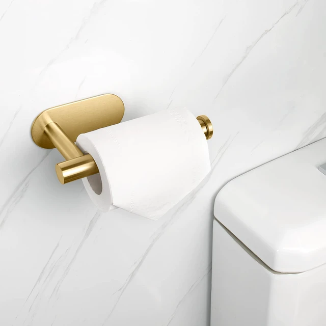 Alt view image 7 of 7 - Toilet Paper Holder Self Adhesive, Premium Thicken SUS304 Stainless Steel Rustproof Adhesive Toilet Roll Holder no Drilling for Bathroom, Kitchen, Washroom (1 Pack, Brushed Gold)