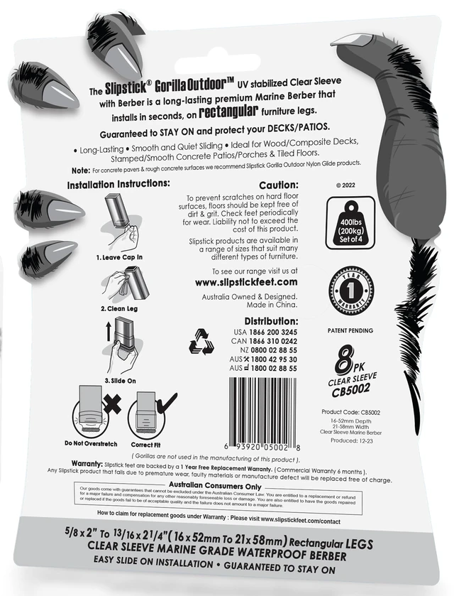 Alt view image 5 of 6 - GorillaOutdoor Berber Furniture Feet Pads with Clear Sleeve Sock (8 Pack) Weatherproof Outdoor Furniture Sliders for Rectangular Legs