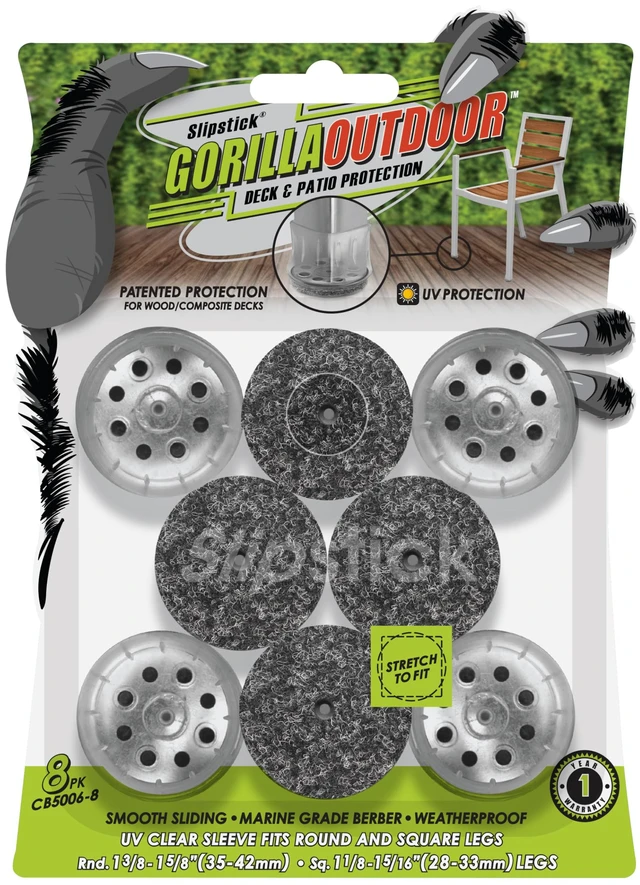 Main image of GorillaOutdoor Berber Furniture Feet Pads with Clear Sleeve Sock (8 Pack) Outdoor Furniture Sliders for Round & Square Legs, Large