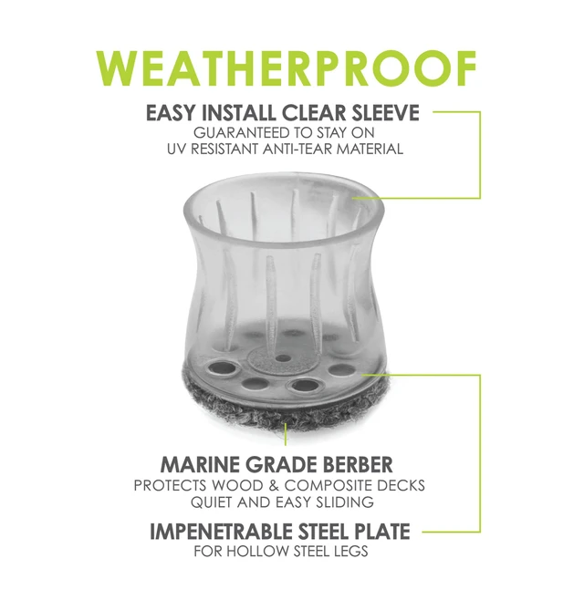 Alt view image 4 of 6 - GorillaOutdoor Berber Furniture Feet Pads with Clear Sleeve Sock (8 Pack) Outdoor Furniture Sliders for Round & Square Legs, Large