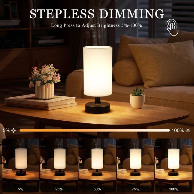 Alt view image 3 of 7 - Cordless Table Lamp Rechargeable Small - 2 Pack White Black, 4000mAh Battery Operated Lamp with Touch Control Stepless Dimming, Wireless Lamp for Bedside, Nightstand, Bedroom, Living Room