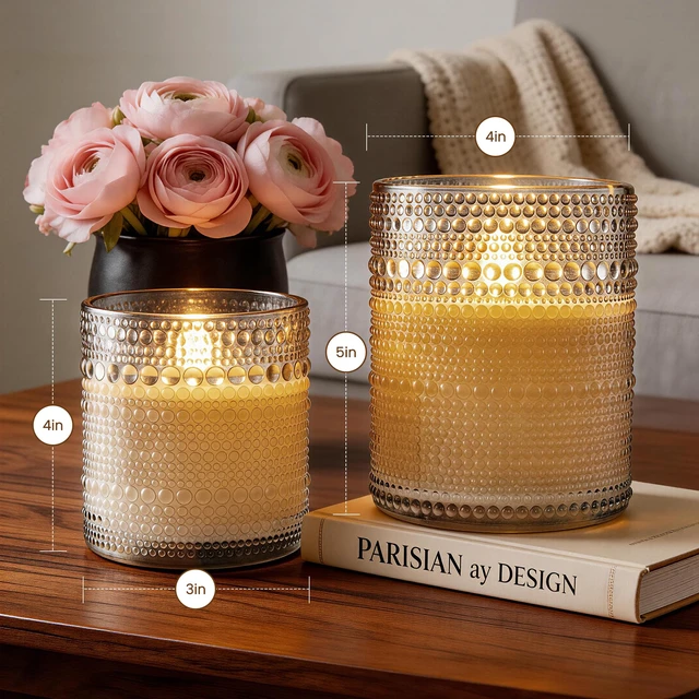 Alt view image 4 of 7 - Gray Dotted Glass Real Wax Flameless Battery-Operated LED Pillar Candles LED Candles with Remote and Timer 3D Flickering Flame, for Festival Wedding Home Party Decor, 3"x 4", 4"x 5", Set of 2