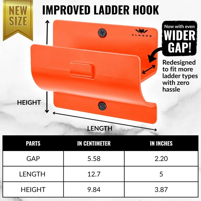 Alt view image 3 of 5 - Orange Heavy Duty Ladder Hooks - Garage Wall Mount Storage Hanging Bracket Holds Wheelbarrows, Step Ladders and Folding Chairs, Versatile Tool Organiser for Garage, Easy to Install