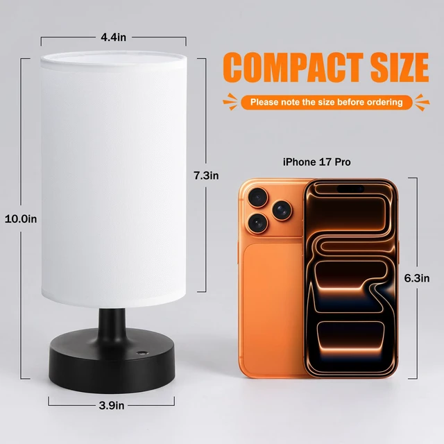 Alt view image 5 of 7 - Cordless Table Lamp Rechargeable Small - 2 Pack White Black, 4000mAh Battery Operated Lamp with Touch Control Stepless Dimming, Wireless Lamp for Bedside, Nightstand, Bedroom, Living Room