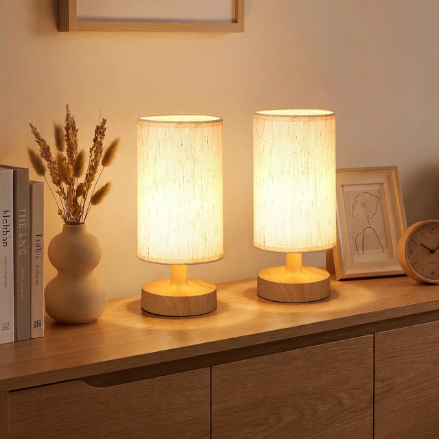 Main image of Cordless Table Lamp Rechargeable Small - 2 Pack Beige Wood, 4000mAh Battery Operated Lamp with Touch Control Stepless Dimming, Wireless Lamp for Bedside, Nightstand, Bedroom, Living Room