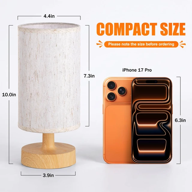 Alt view image 5 of 7 - Cordless Table Lamp Rechargeable Small - 2 Pack Beige Wood, 4000mAh Battery Operated Lamp with Touch Control Stepless Dimming, Wireless Lamp for Bedside, Nightstand, Bedroom, Living Room