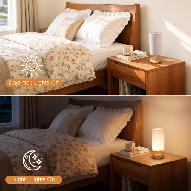 Alt view image 7 of 7 - Cordless Table Lamp Rechargeable Small - 2 Pack Beige Wood, 4000mAh Battery Operated Lamp with Touch Control Stepless Dimming, Wireless Lamp for Bedside, Nightstand, Bedroom, Living Room