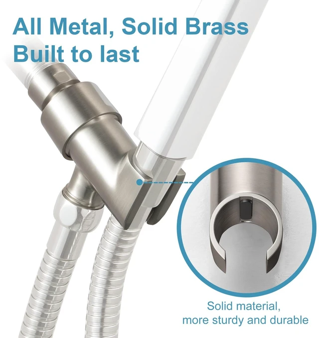 Alt view image 2 of 7 - Shower Head Holder All Metal for Handheld Shower Head, Brushed Nickel Adjustable Shower Arm Mount with Solid Brass Pivot Ball, 1/2 in IPS Female Inlet and Male Outlet