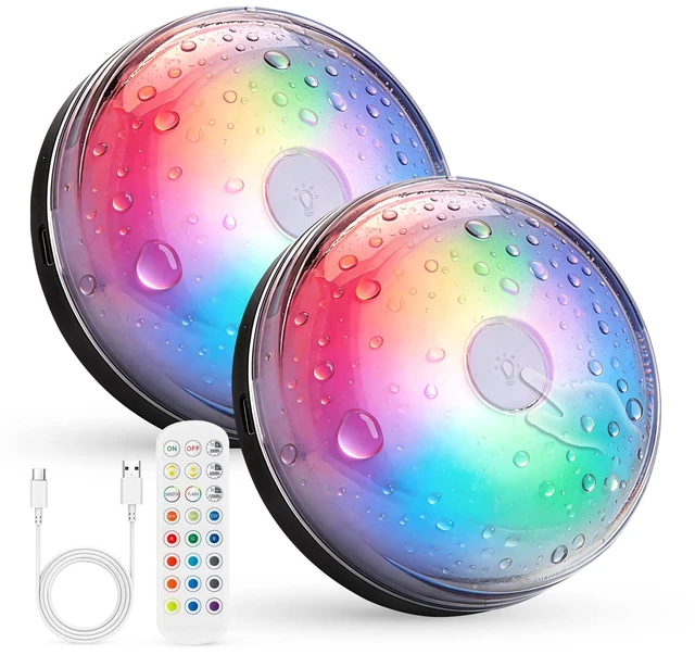 Main image of Rechargeable RGB Ambient Shower Light Waterproof Inside, 15 Color Changing Mood Lighting for Bathroom Bathtub IP65 Waterproof Cordless Battery Operated Stick on Lamp with Remote(Black 2 Pack)