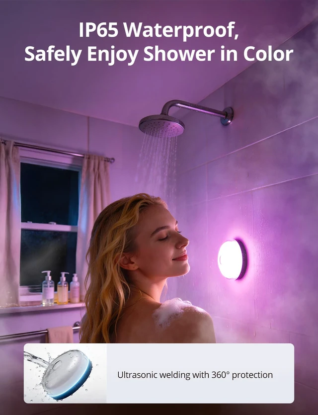 Alt view image 2 of 7 - Rechargeable RGB Ambient Shower Light Waterproof Inside, 15 Color Changing Mood Lighting for Bathroom Bathtub IP65 Waterproof Cordless Battery Operated Stick on Lamp with Remote(Black 2 Pack)