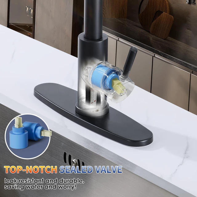 Alt view image 5 of 7 - Kitchen Faucets with Pull Down Sprayer, High Arc, Matte Black Single Handle Stainless Steel Kitchen Sink Faucet, Single hole or 3 Hole, with Spray Head Replacement