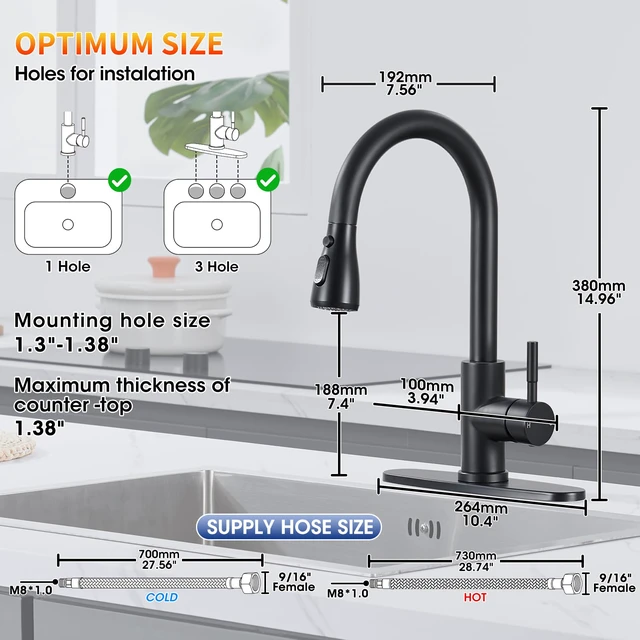 Alt view image 7 of 7 - Kitchen Faucets with Pull Down Sprayer, High Arc, Matte Black Single Handle Stainless Steel Kitchen Sink Faucet, Single hole or 3 Hole, with Spray Head Replacement