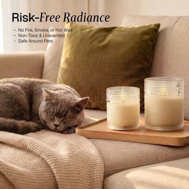 Alt view image 7 of 7 - White Dotted Glass Real Wax Flameless Battery-Operated LED Pillar Candles LED Candles with Remote and Timer 3D Flickering Flame, for Festival Wedding Home Party Decor, 3"x 4", 4"x 5", Set of 2