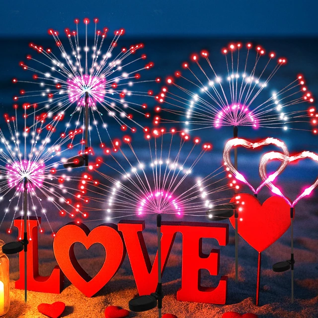 Main image of Solar Firework Fairy Garden Lights Outdoor, Red/White/Pink, 6 Pack 120 LEDs, Waterproof, Fairy Garden Decor, Auto On/Off, Solar Powered, for Yard, Patio, Porch, Flower Pot, Pathway