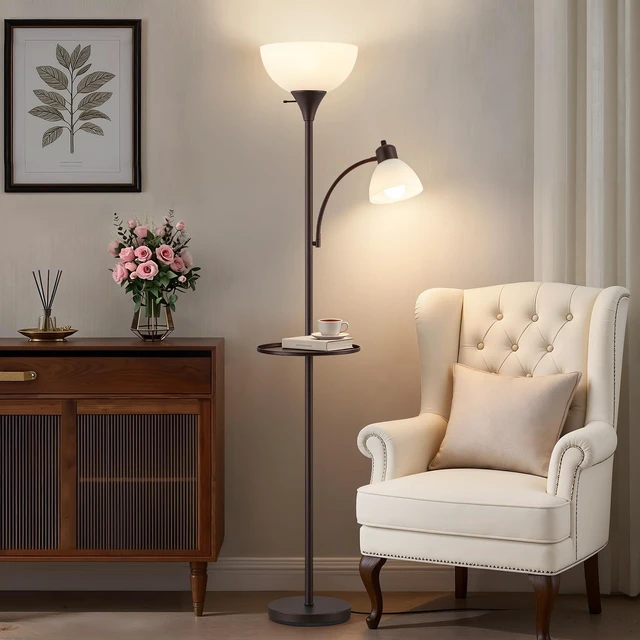Main image of 72" Floor Lamp with Table, Adjustable Reading Lights, Torchiere Floor Lamps Modern for Living Room, Bedroom, Office, BrownBulb not included