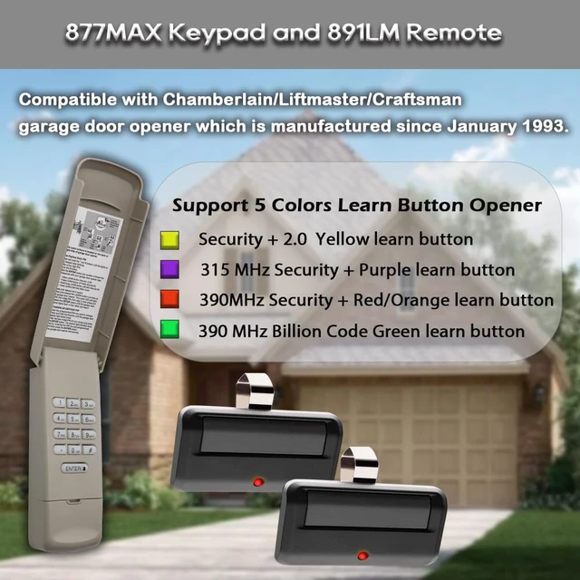 Alt view image 2 of 7 - 891LM Compatible with Chamberlain LiftMaster Craftsman Garage Door Opener Keypad & Remote Universal, Replace 877max G940EV-P2 CMXZDCG440 893lm 373lm 973lm, Wireless Keyless Keypad Replacement