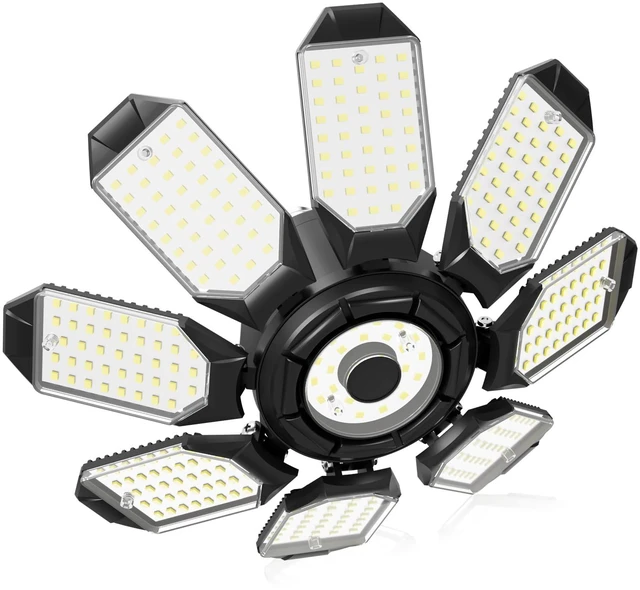 Main image of LED Garage Lights, Ultra Brighter 14000LM 6500K Garage Lighting LED Garage Light Bulb Fixture w/ 8 Deformable Panels, Screw in E26 Socket for Basement Workshop Storage Utility Attic Bay