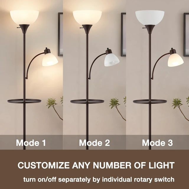 Alt view image 3 of 7 - 72" Floor Lamp with Table, Adjustable Reading Lights, Torchiere Floor Lamps Modern for Living Room, Bedroom, Office, BrownBulb not included