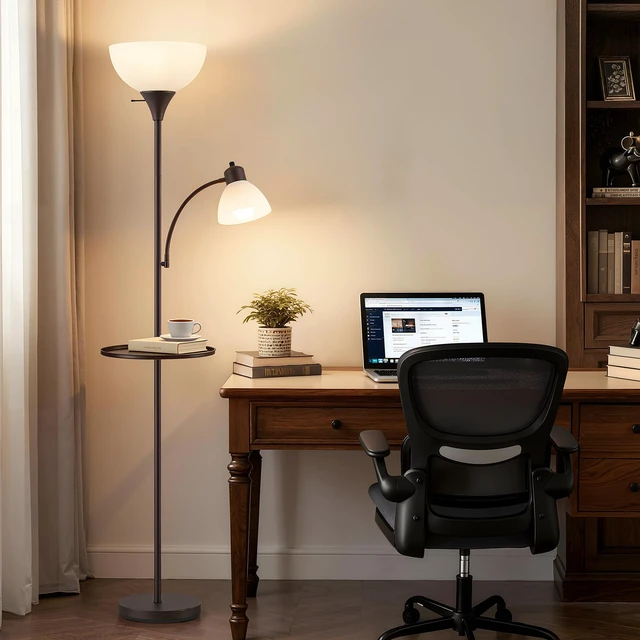 Alt view image 7 of 7 - 72" Floor Lamp with Table, Adjustable Reading Lights, Torchiere Floor Lamps Modern for Living Room, Bedroom, Office, BrownBulb not included