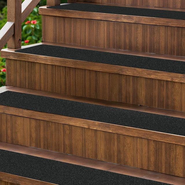 Main image of Outdoor Stair Treads Non-Slip 30" x 6" 8-Pack Waterproof 80-Grit Grip Tape Weather Resistant Exterior Grip Tape for Wooden Steps, Non Slip Stair Treads for Outdoor, Anti Skid Strips 80-Grit, Black