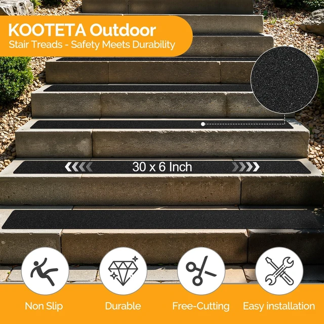 Alt view image 2 of 7 - Outdoor Stair Treads Non-Slip 30" x 6" 8-Pack Waterproof 80-Grit Grip Tape Weather Resistant Exterior Grip Tape for Wooden Steps, Non Slip Stair Treads for Outdoor, Anti Skid Strips 80-Grit, Black
