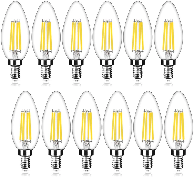 Main image of E12 LED Candelabra Bulbs, 4W Dimmable B11 Chandelier Light Bulbs Equivalent 40W Incandescent, 4000K Natural White, 450 Lumens, No Flicker, LED Filament Clear Glass Candle Bulbs, 12-Pack