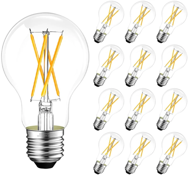 Main image of A19 Clear light Bulbs, E26 LED Bulb 60 watt Equivalent Soft White 2700K Dimmable 12 Pack Vintage LED Edison Bulbs for Bathroom, Ceiling Fan, 90+CRI, 600LM