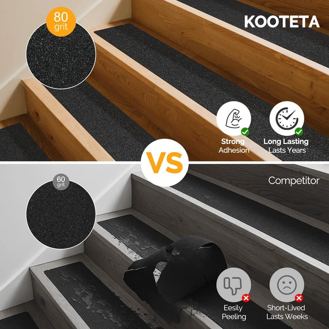 Alt view image 3 of 7 - Outdoor Stair Treads Non-Slip 30" x 6" 8-Pack Waterproof 80-Grit Grip Tape Weather Resistant Exterior Grip Tape for Wooden Steps, Non Slip Stair Treads for Outdoor, Anti Skid Strips 80-Grit, Black