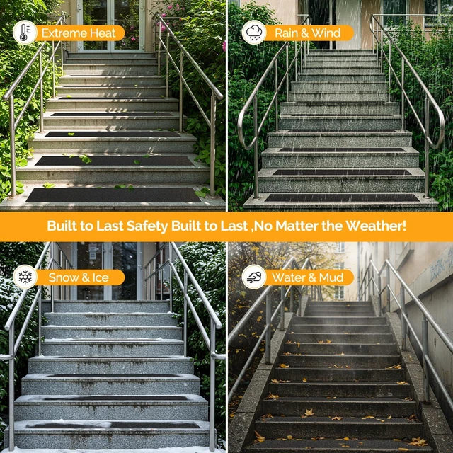 Alt view image 5 of 7 - Outdoor Stair Treads Non-Slip 30" x 6" 8-Pack Waterproof 80-Grit Grip Tape Weather Resistant Exterior Grip Tape for Wooden Steps, Non Slip Stair Treads for Outdoor, Anti Skid Strips 80-Grit, Black