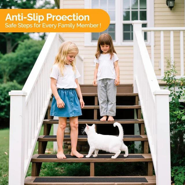 Alt view image 7 of 7 - Outdoor Stair Treads Non-Slip 30" x 6" 8-Pack Waterproof 80-Grit Grip Tape Weather Resistant Exterior Grip Tape for Wooden Steps, Non Slip Stair Treads for Outdoor, Anti Skid Strips 80-Grit, Black