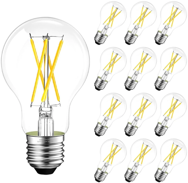 Main image of A19 E26 Edison Bulbs 60 watt Equivalent, Dimmable LED Light Bulbs Daylight 12 Pack 5000K Vintage LED Edison Bulbs for Bathroom, Ceiling Fan, 90+CRI, 600LM