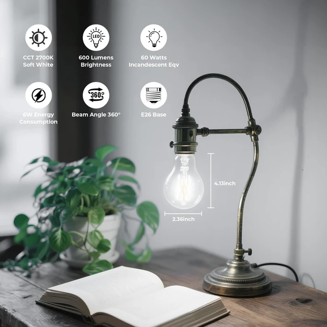 Alt view image 2 of 7 - A19 E26 Edison Bulbs 60 watt Equivalent, Dimmable LED Light Bulbs Daylight 12 Pack 5000K Vintage LED Edison Bulbs for Bathroom, Ceiling Fan, 90+CRI, 600LM