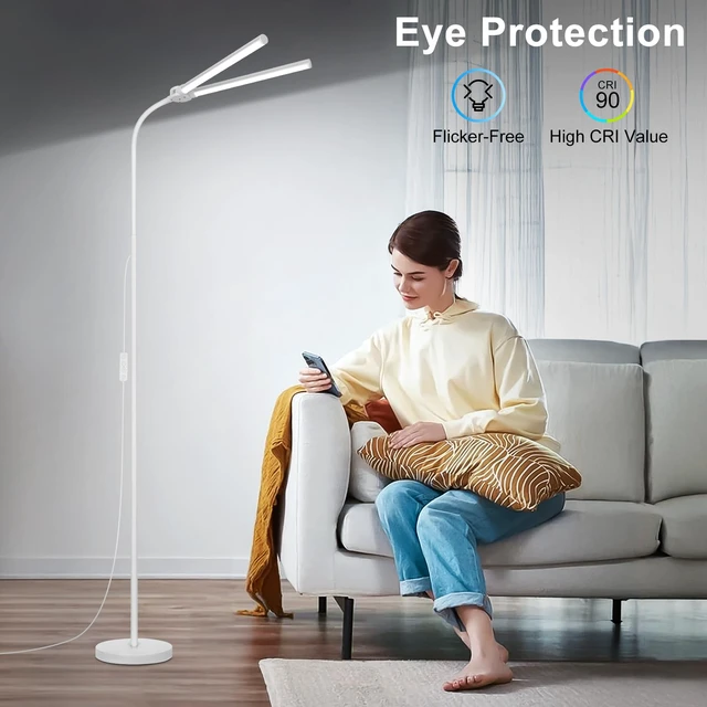 Alt view image 5 of 7 - White Floor Lamp, 18W/2000LM Bright LED Floor Lamp for Living Room, Adjustable Gooseneck Dimmable Standing Office Task Lamp for Reading, Study, Eye Caring Lash Light for Sewing Tatoo Facial Spa
