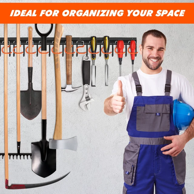 Alt view image 7 of 7 - 17'' All Metal Garden Tool Organizer Adjustable Garage Tool Organizer Wall Mount Garage Organizers and Storage with Heavy Duty Hooks Tool Hangers for Garage Wall, Shed, Garden