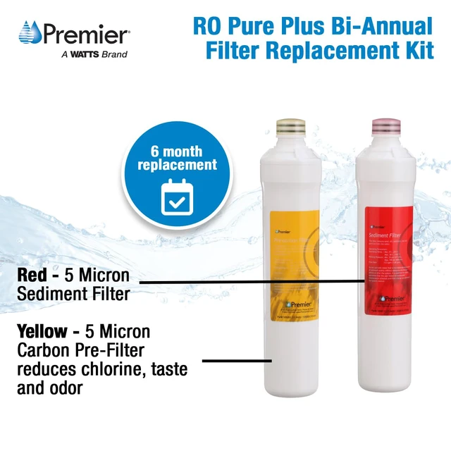 Alt view image 3 of 6 - RO Pure Plus Bi-Annual Filter Kit 2-Pack Push Button Design 5-Micron Sediment Activated Carbon Pre-Filter 6-Month Supply Sediment and Carbon Pre-Filter Fits WP531411 WP531407 WP531517