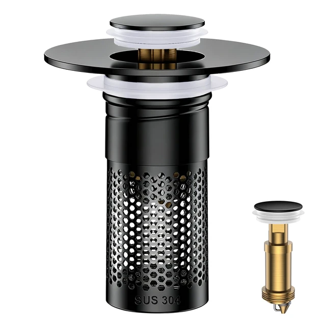 Main image of Bathroom Sink Drain Strainer,Universal Pop-Up Sink Stopper Hair Catcher Anti-Clog Stainless Steel Drain Filter Basket, Removable Sink Drain for Bathroom Sink Stopper