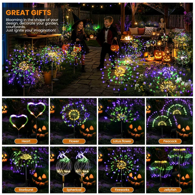 Alt view image 2 of 7 - Solar Firework Garden Lights Outdoor, Purple/Yellow/Green, 6 Pack 120 LEDs, Waterproof, Fairy Garden Decor, Auto On/Off, Solar Powered, for Yard, Patio, Porch, Flower Pot, Pathway